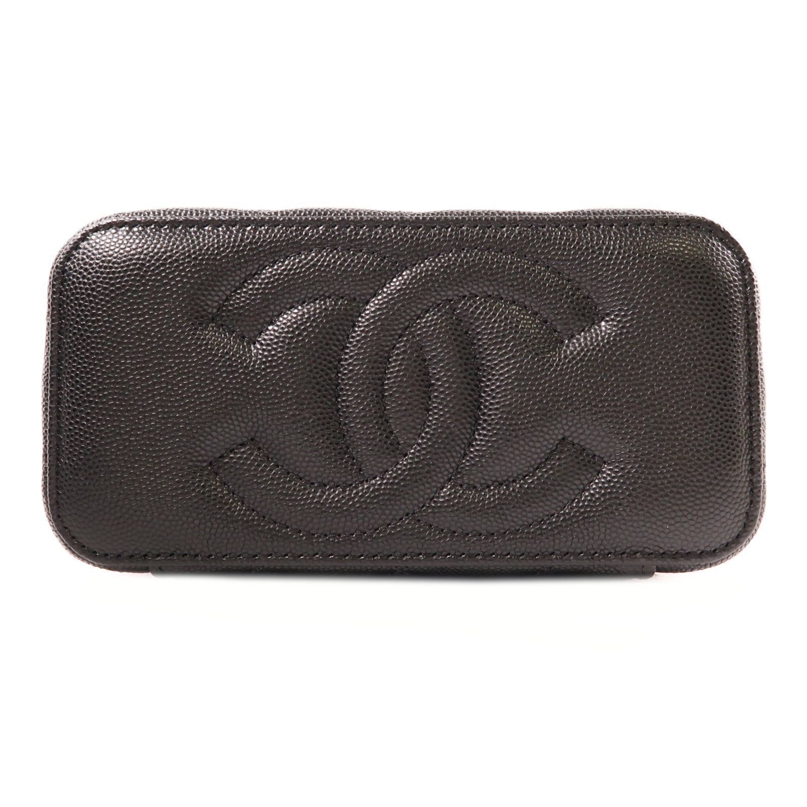 CHANEL 牛皮皮革Vanity Case金扣鏈帶肩背袋黑色