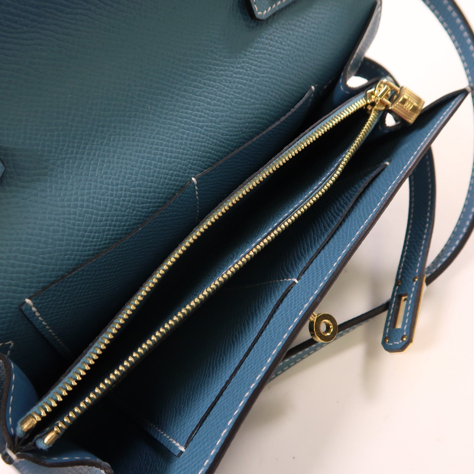 HERMES Epsom皮革Kelly To Go金扣肩背袋75 Bleu Jean/牛仔藍