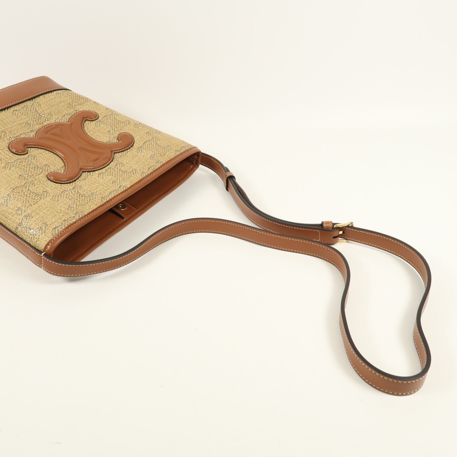 CELINE Raffia Bucket Cuir Triomphe金扣肩背袋