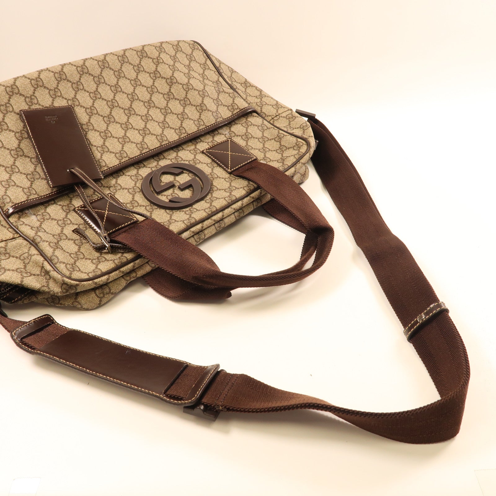 GUCCI 塗層帆布2 Way Shoulder手挽肩背兩用袋啡色