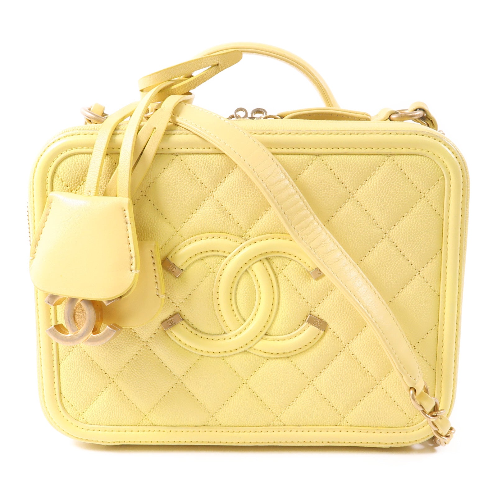 CHANEL 牛皮皮革Vanity Case金扣鏈帶手挽肩背兩用袋