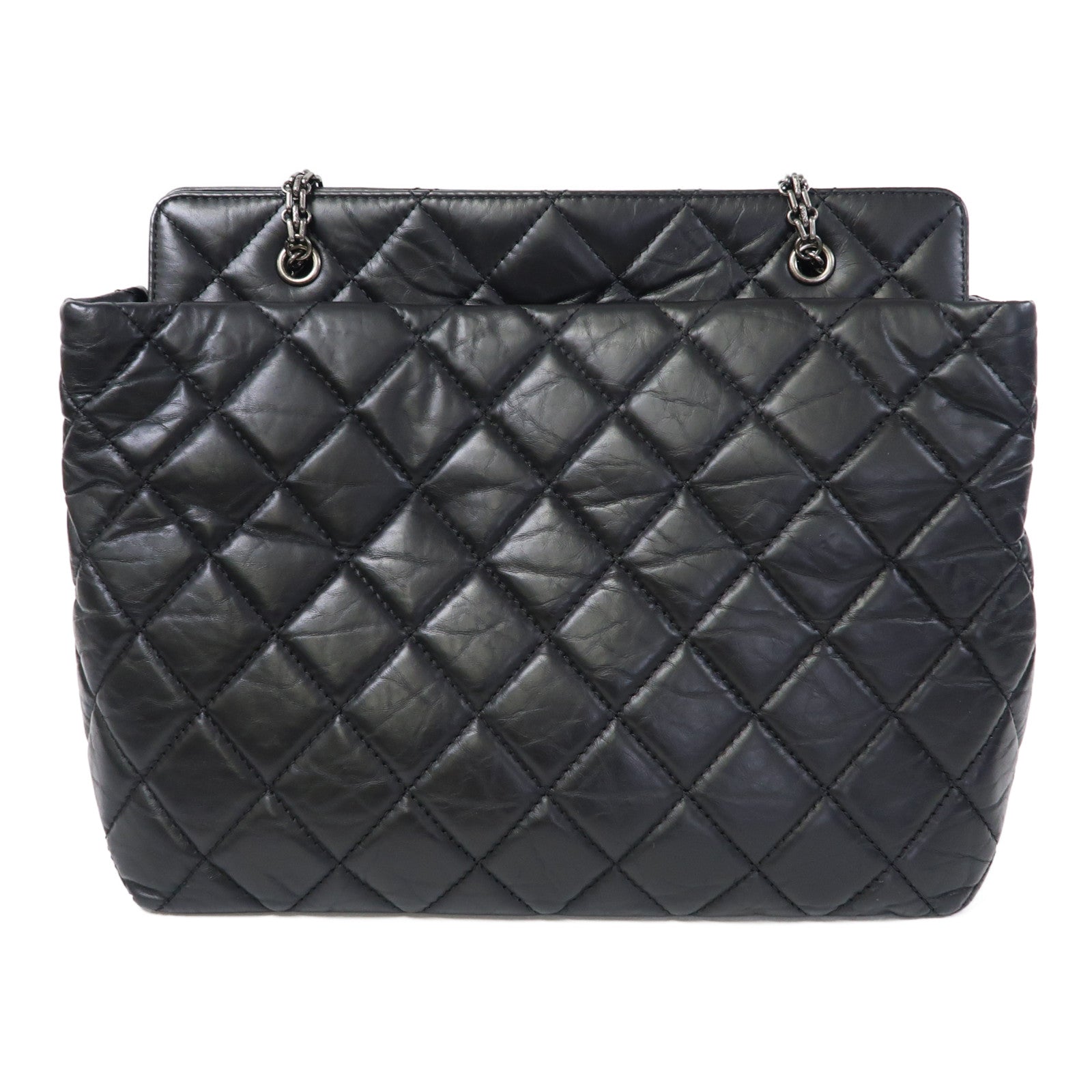 CHANEL 【激減優惠】菱格羊皮皮革Chain Shoulder銀扣鏈帶肩背袋黑色