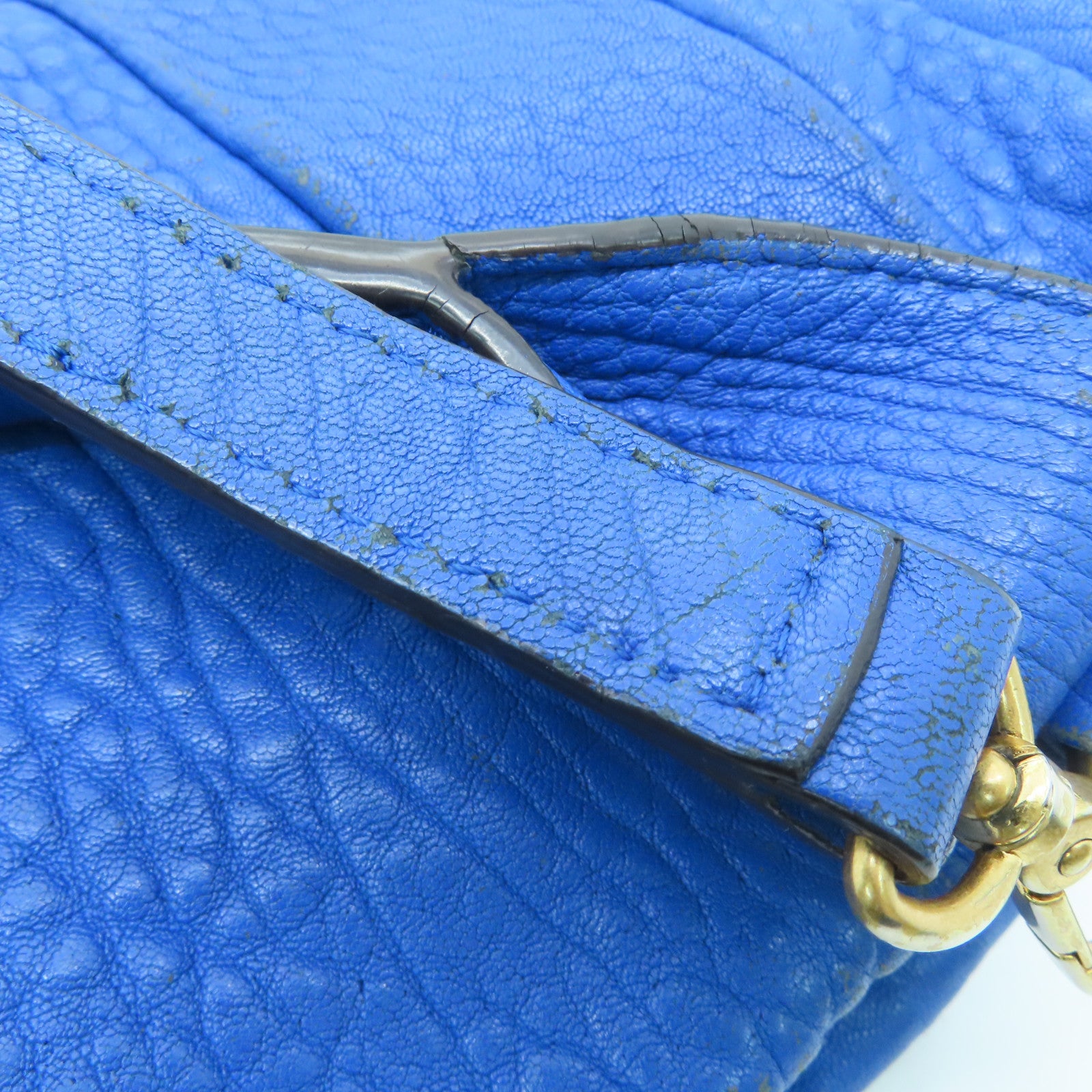 MCM Cowhide Leather 2way Shoulder Bag Gold Buckle Handle Shoulder Bag Blue
