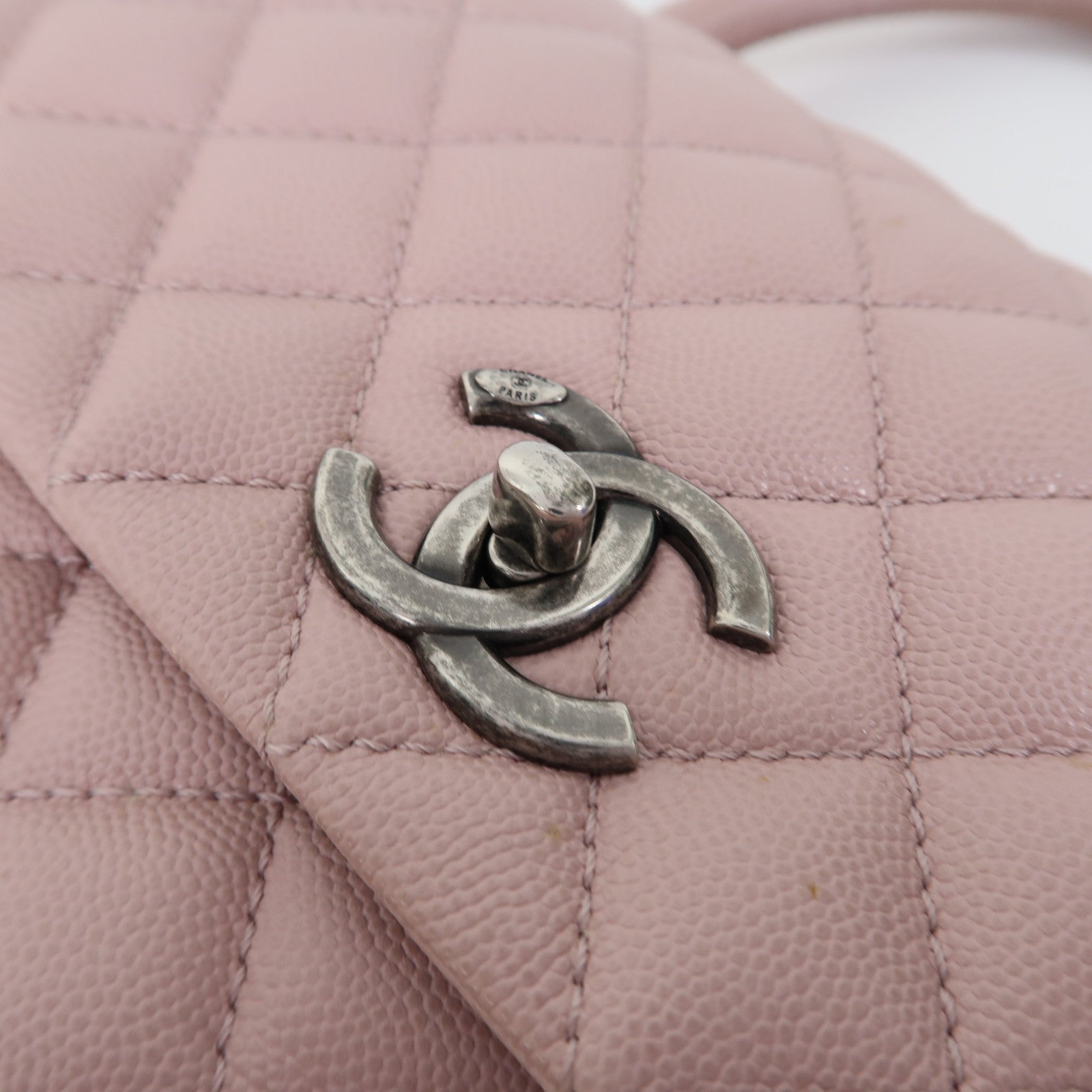 CHANEL 菱格Caviar皮革Coco Handle Chain Shoulder銀扣手挽鏈帶肩背兩用袋粉紅色