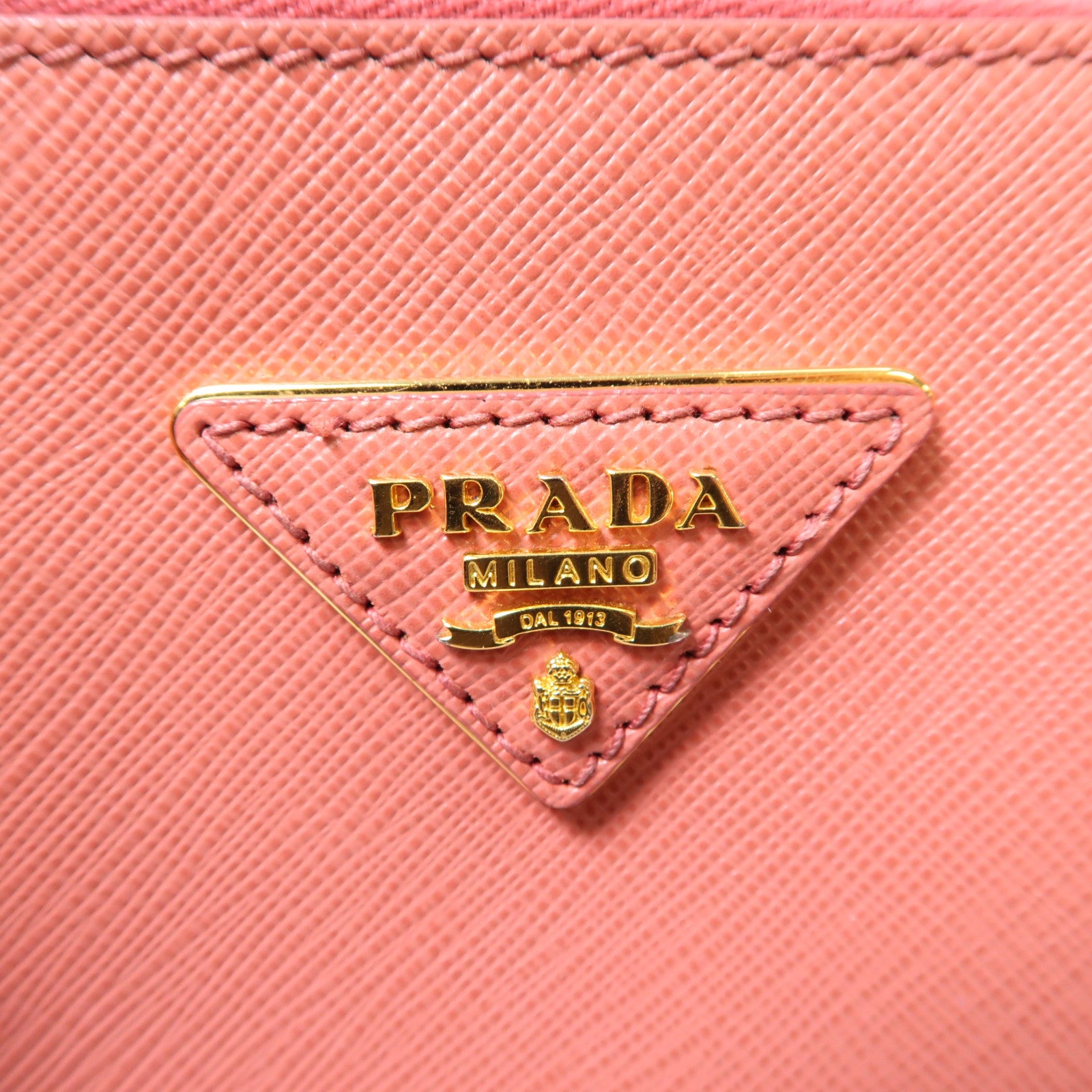 PRADA Saffiano皮革Galleria Medium金扣手挽肩背兩用袋粉紅色