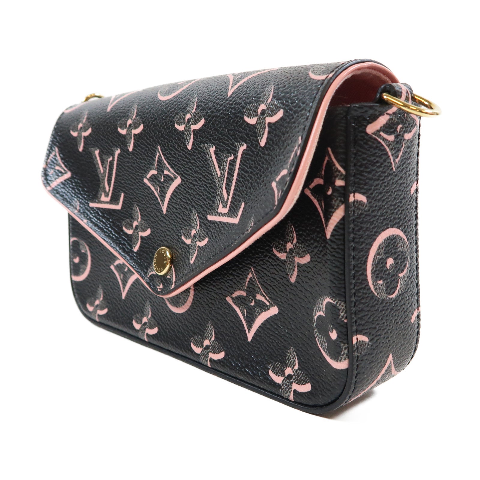 LOUIS VUITTON 【激減優惠】Monogram Felicie Strap & Go金扣肩背袋黑色/粉紅色