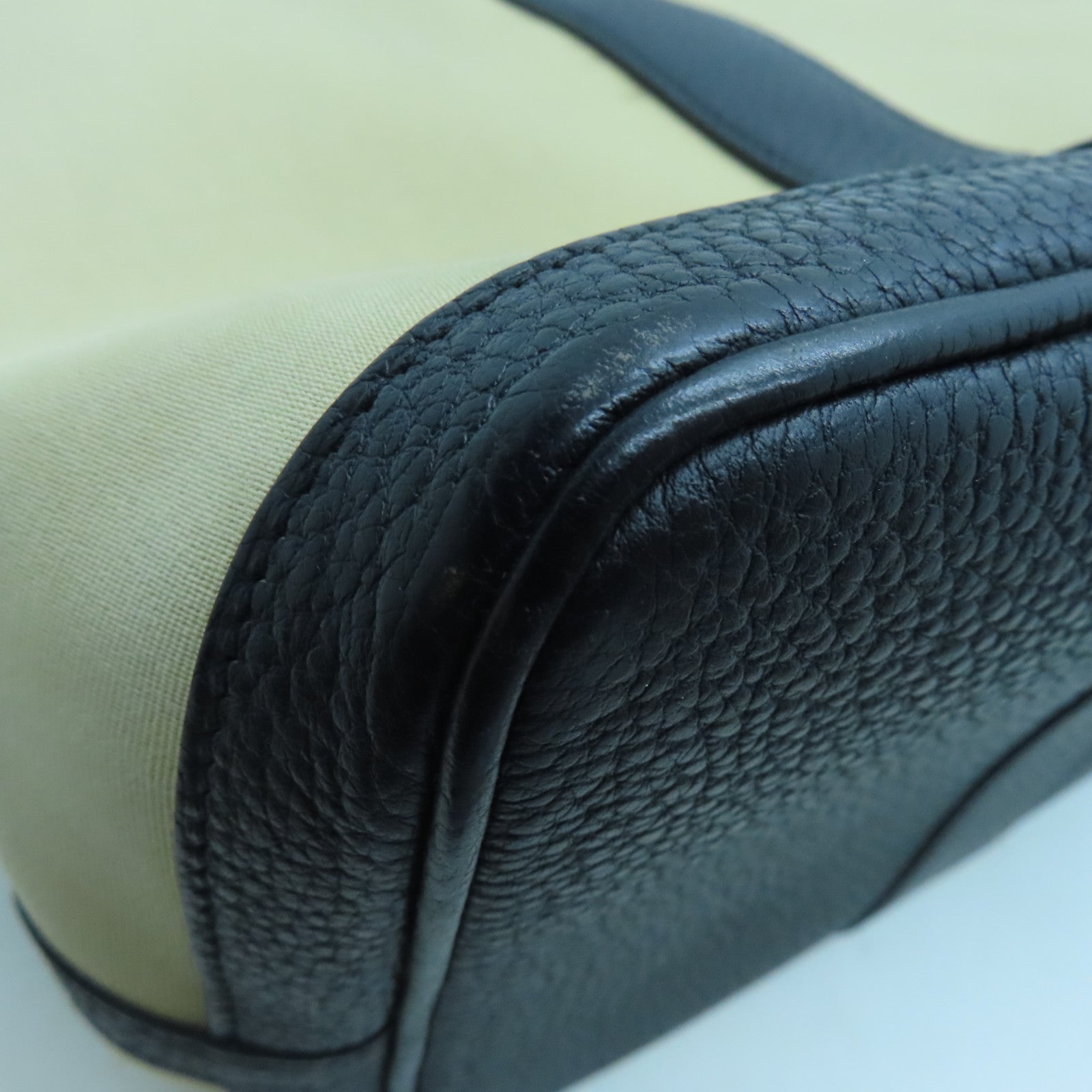 HERMES 【激減優惠】帆布GardenParty PM銀扣手挽袋米色/黑色