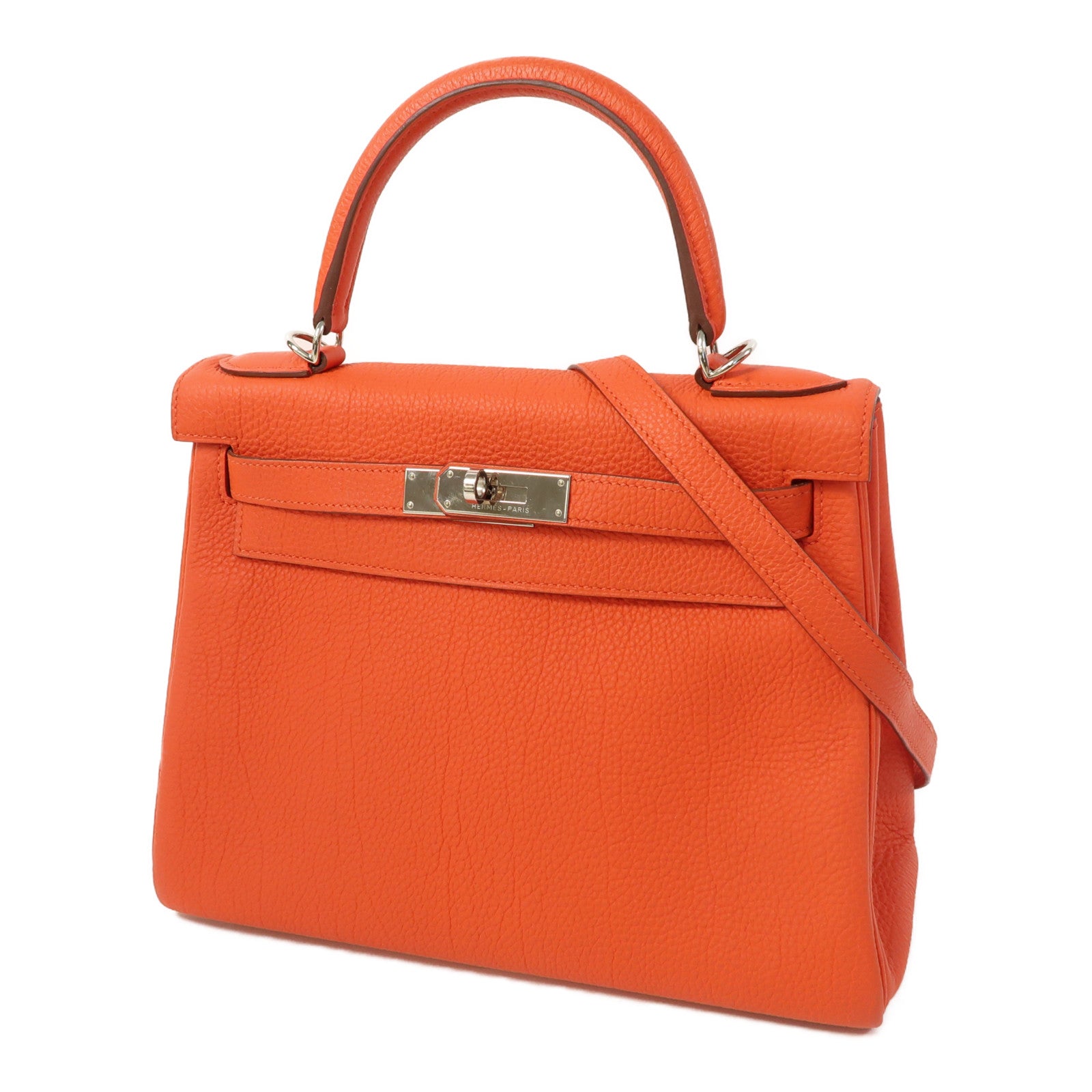 HERMES Togo皮革Kelly 28銀扣手挽肩背兩用袋番茄紅色