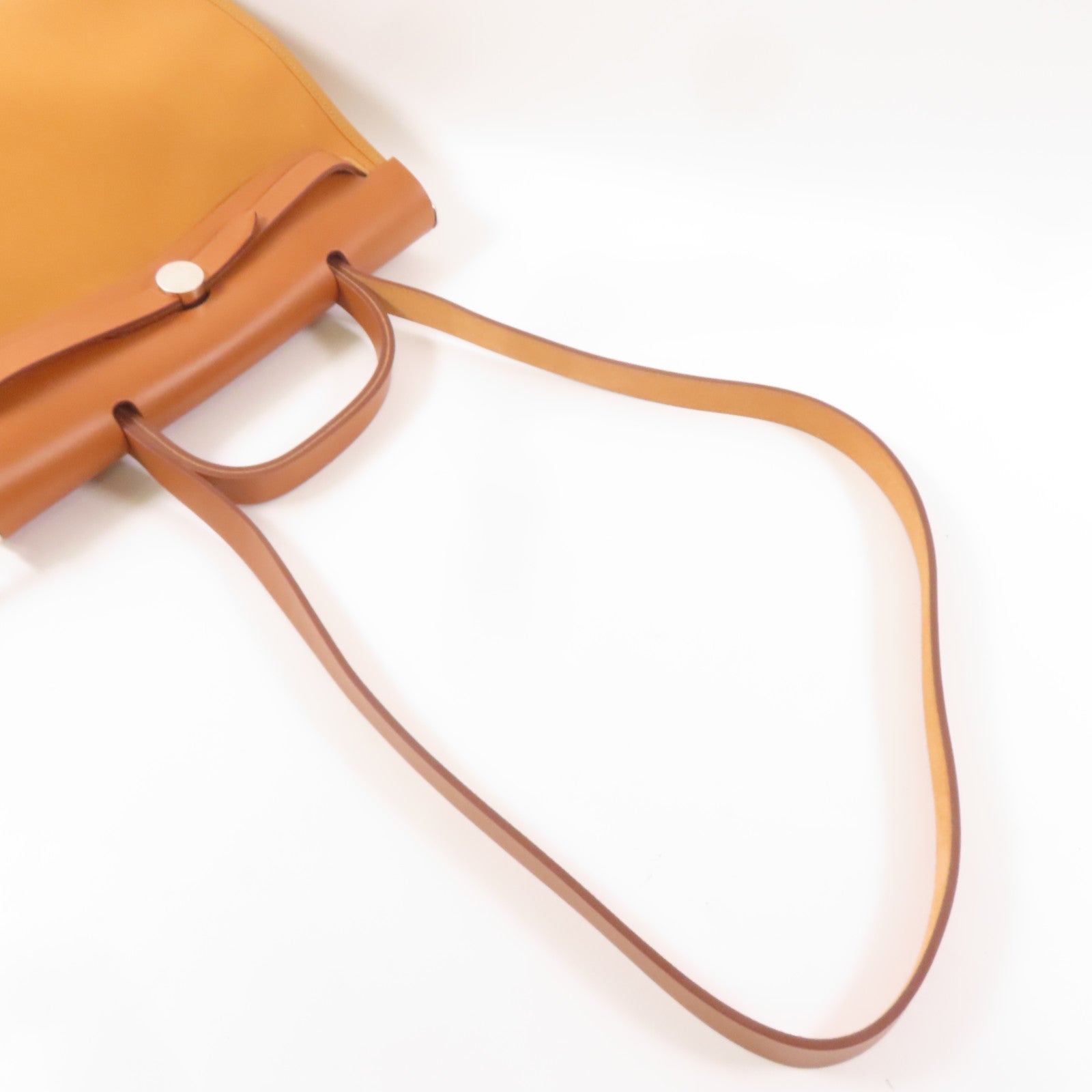 HERMES 帆布/皮革Herbag PM銀扣手挽肩背兩用袋Fauve/啡色