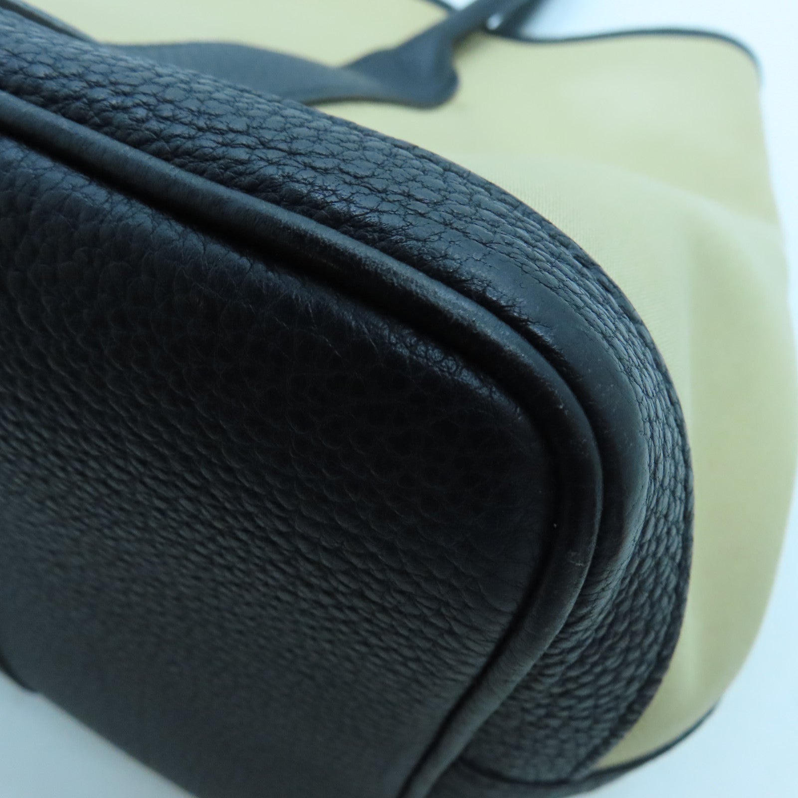 HERMES 【激減優惠】帆布GardenParty PM銀扣手挽袋米色/黑色