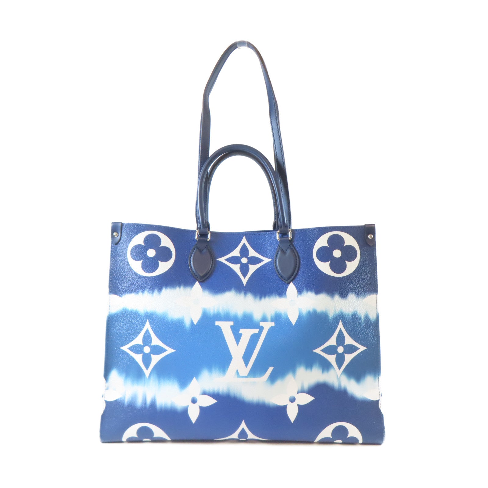LOUIS VUITTON 【激減優惠】Monogram Escale OnTheGo GM銀扣手挽肩背兩用袋藍色/白色