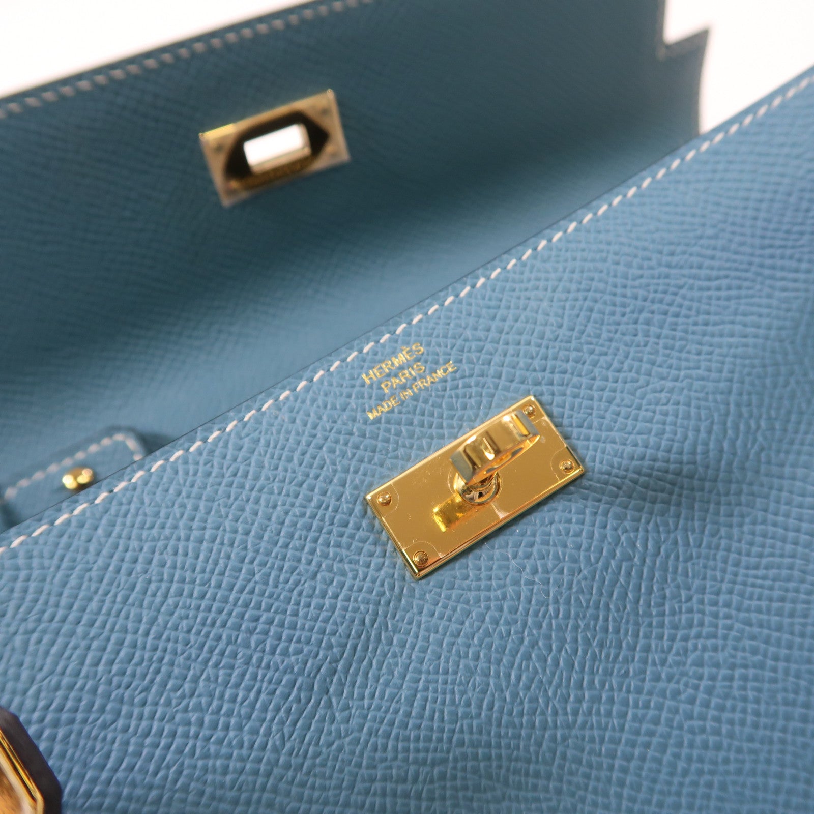 HERMES Epsom皮革Kelly To Go金扣肩背袋75 Bleu Jean/牛仔藍