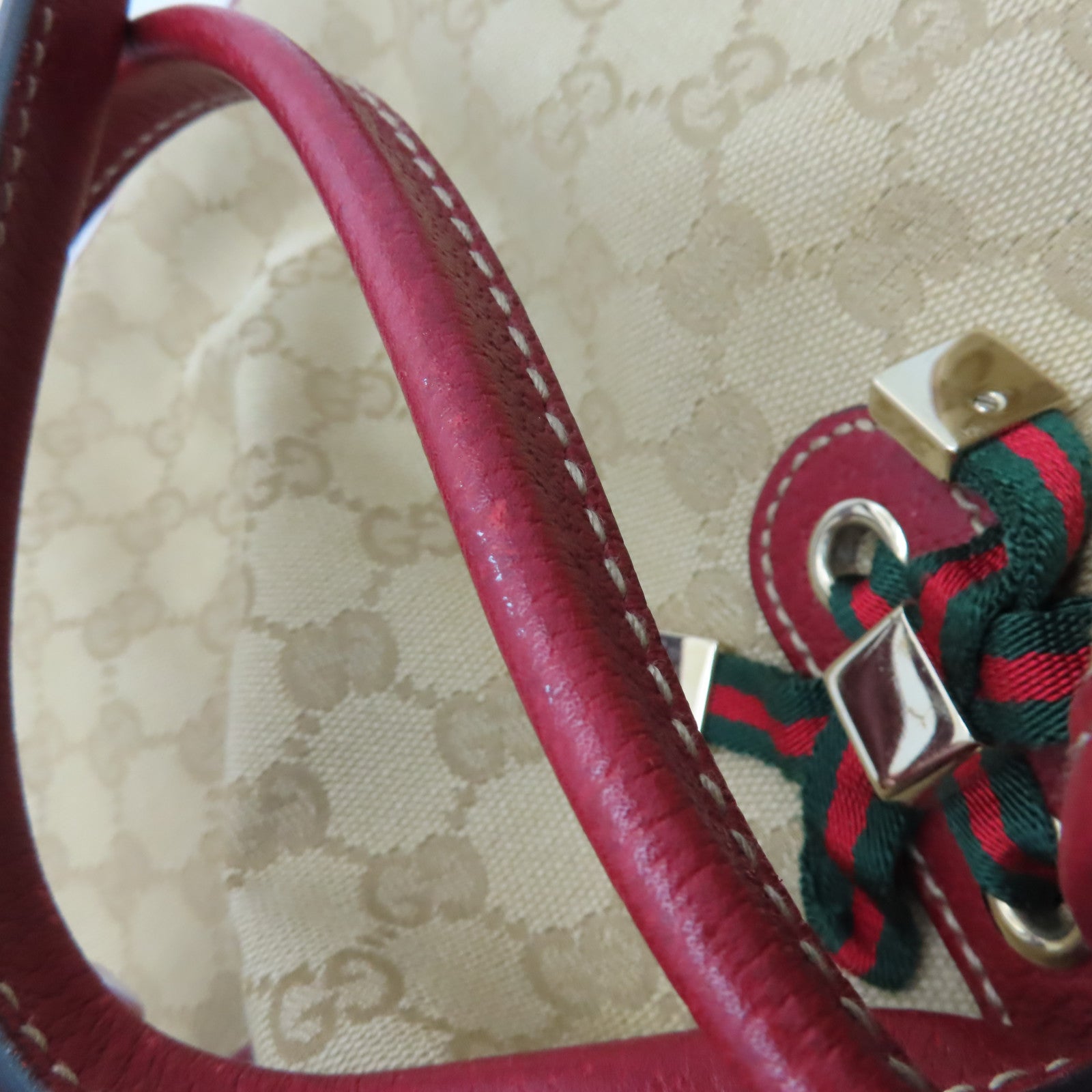 GUCCI 帆布Tote Bag金扣手挽袋紅色/啡色
