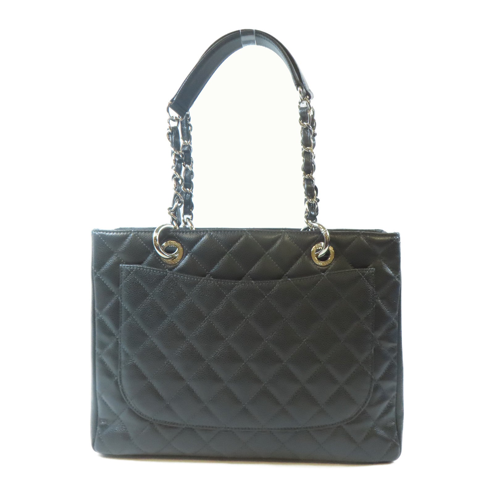 CHANEL 菱格Caviar皮革GST Grand Shopping Tote Bag銀扣肩背袋灰色