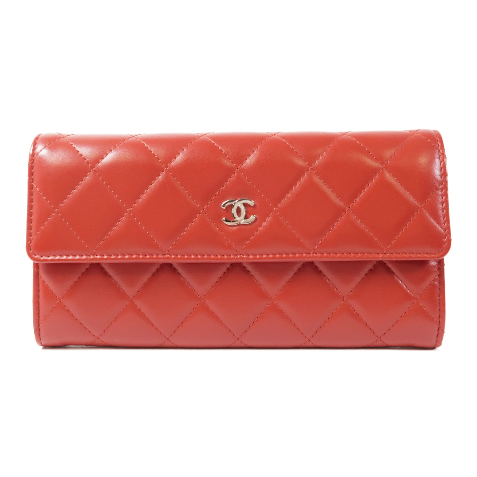 CHANEL 羊皮皮革Long Wallet銀扣長錢包