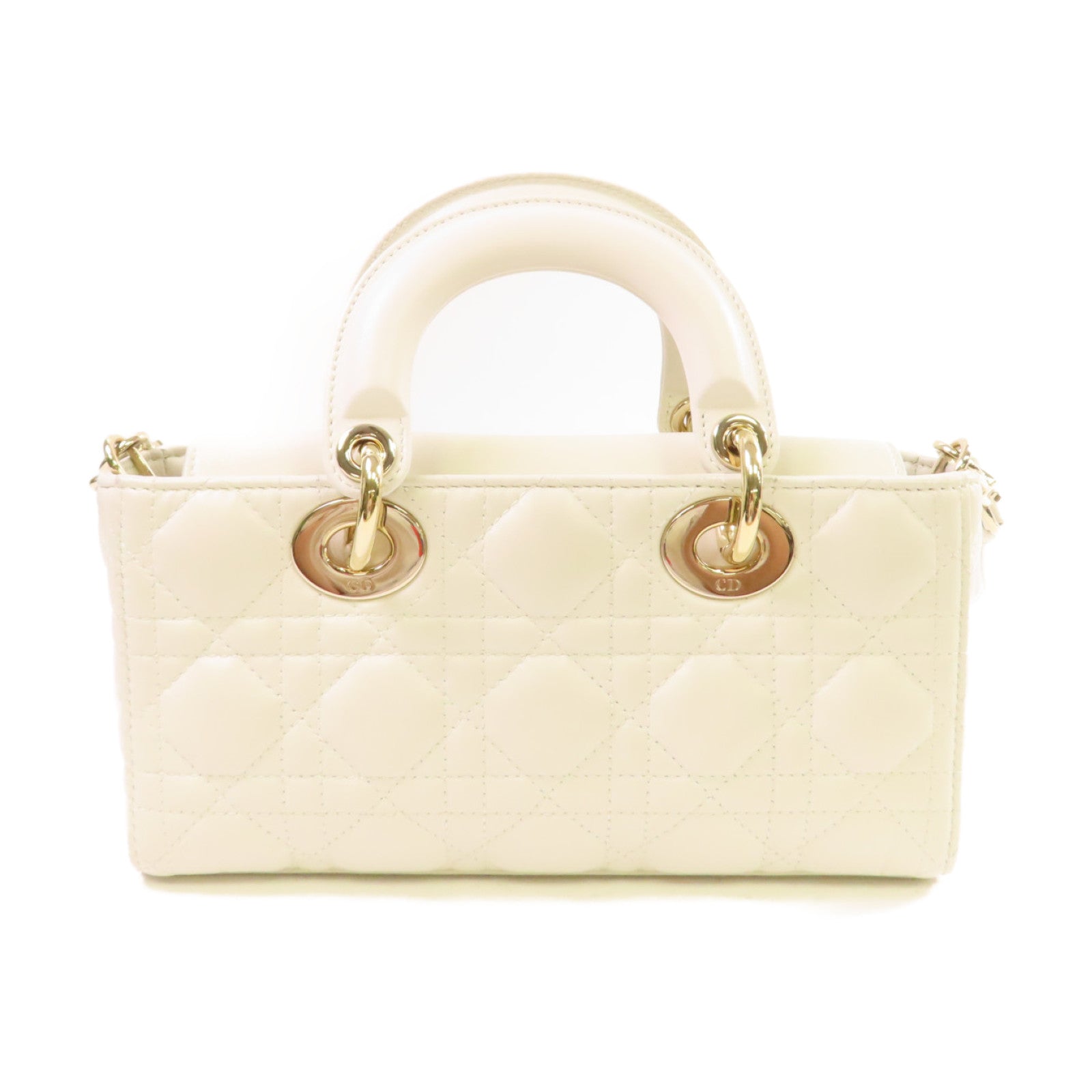 Dior 羊皮皮革Lady D-Joy Shoulder Bag金扣手挽肩背兩用袋白色