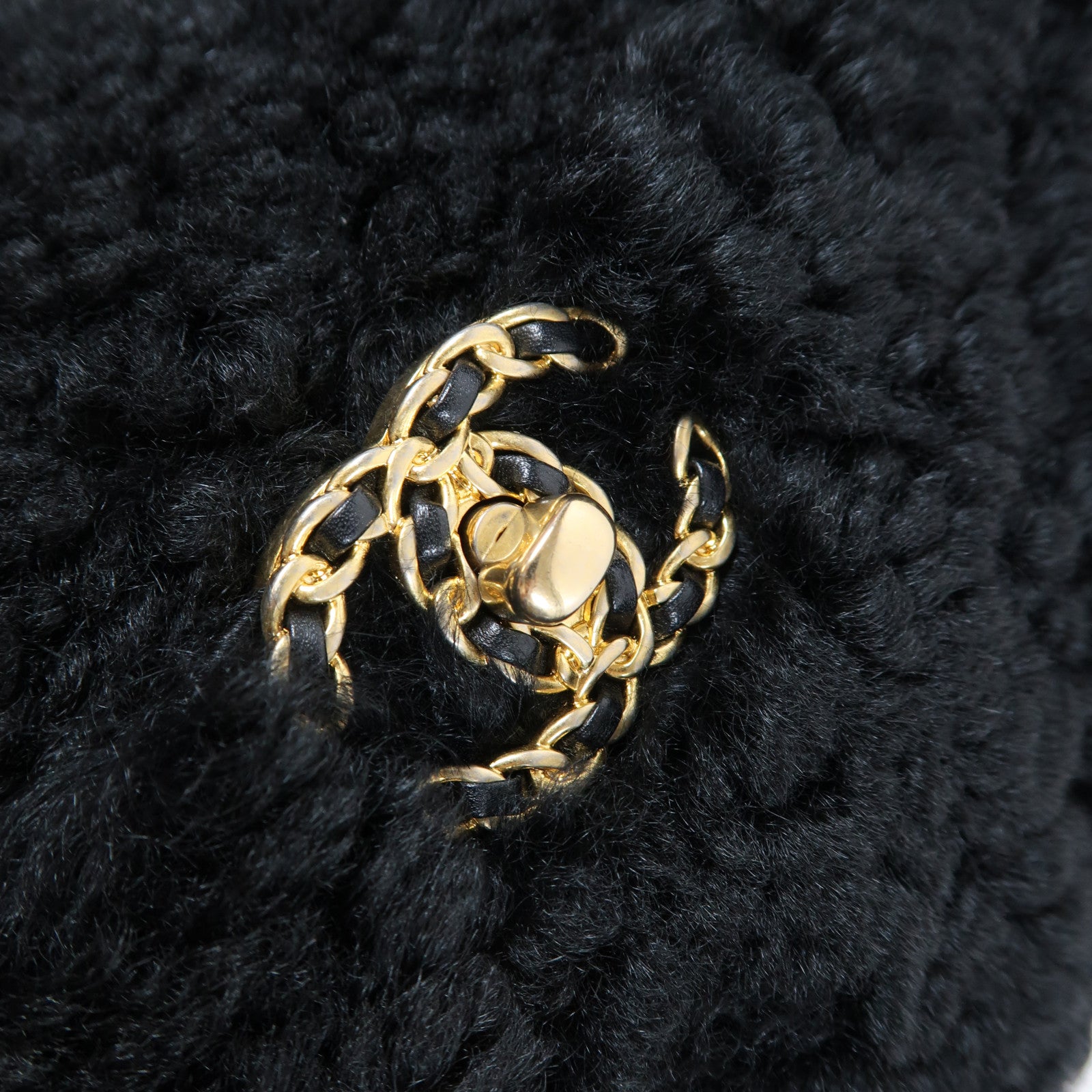 CHANEL 【激減優惠】毛茸2 Way Chain Shoulder Bag金扣鏈帶肩背袋黑色