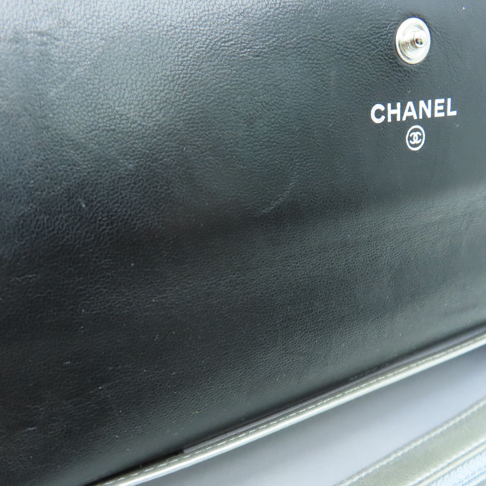 CHANEL 羊皮皮革Long Wallet银扣长钱包黑色