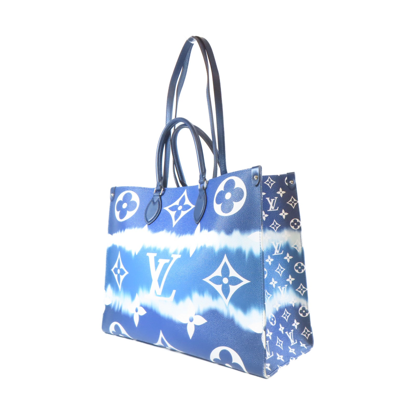 LOUIS VUITTON 【激減優惠】Monogram Escale OnTheGo GM銀扣手挽肩背兩用袋藍色/白色