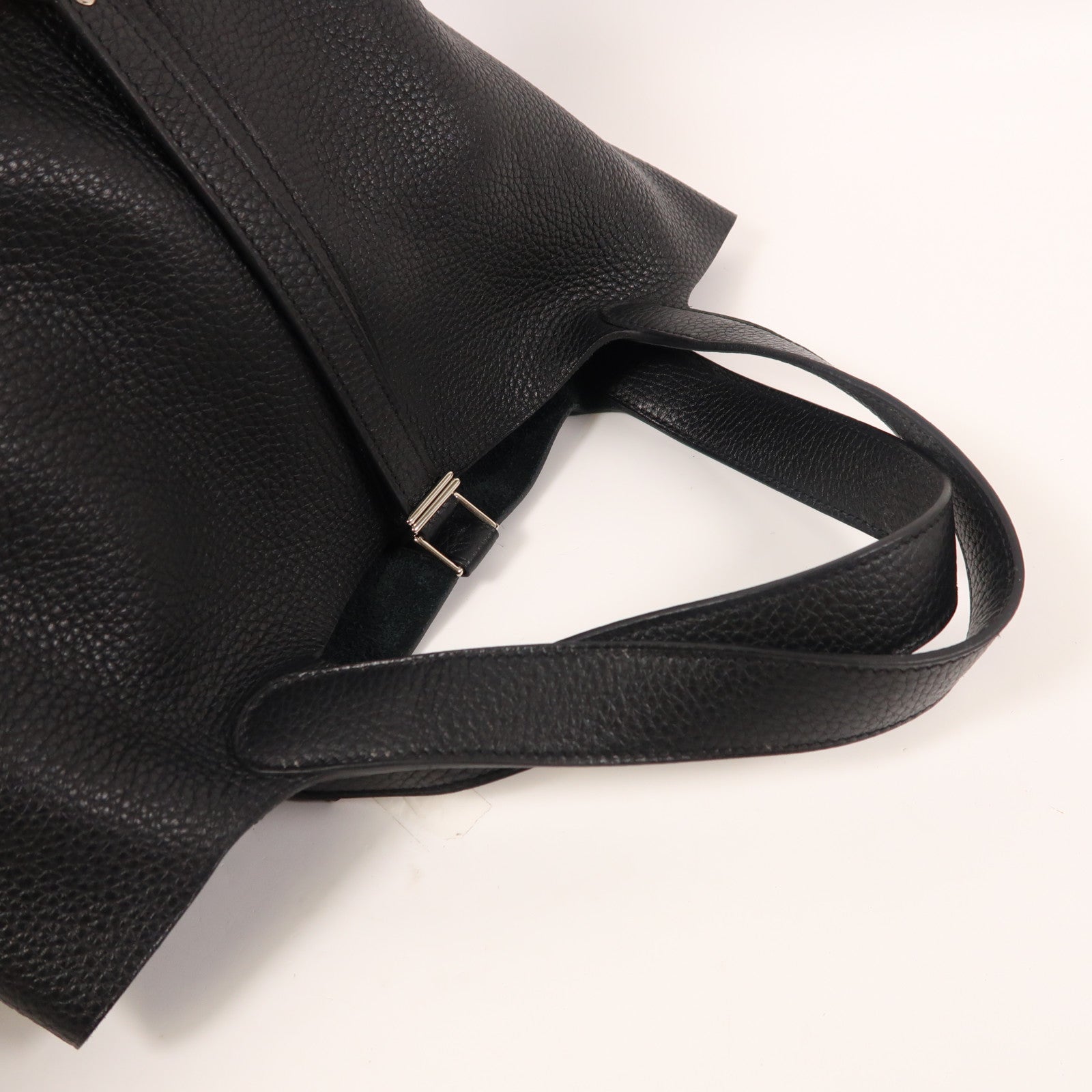 HERMES Clemence皮革Picotin MM銀扣手挽袋Noir