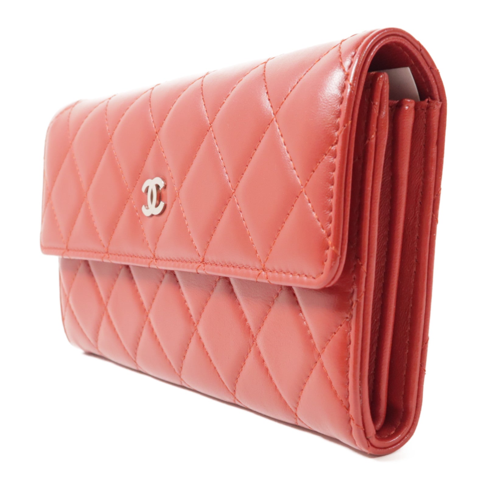 CHANEL 羊皮皮革Long Wallet銀扣長錢包