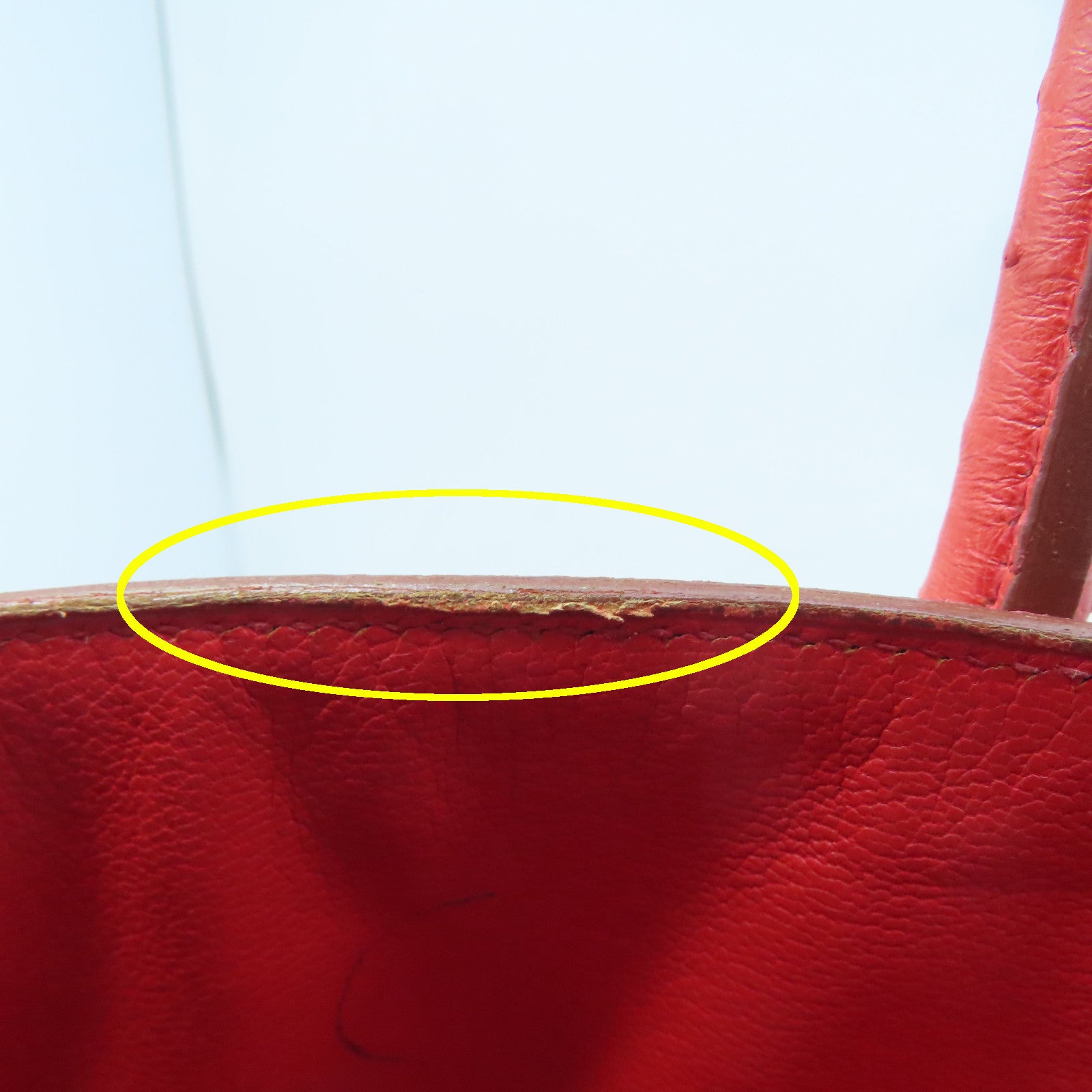 HERMES Ostrich Leather Birkin 35 Gold Buckle Hand Bag Ostrich Red