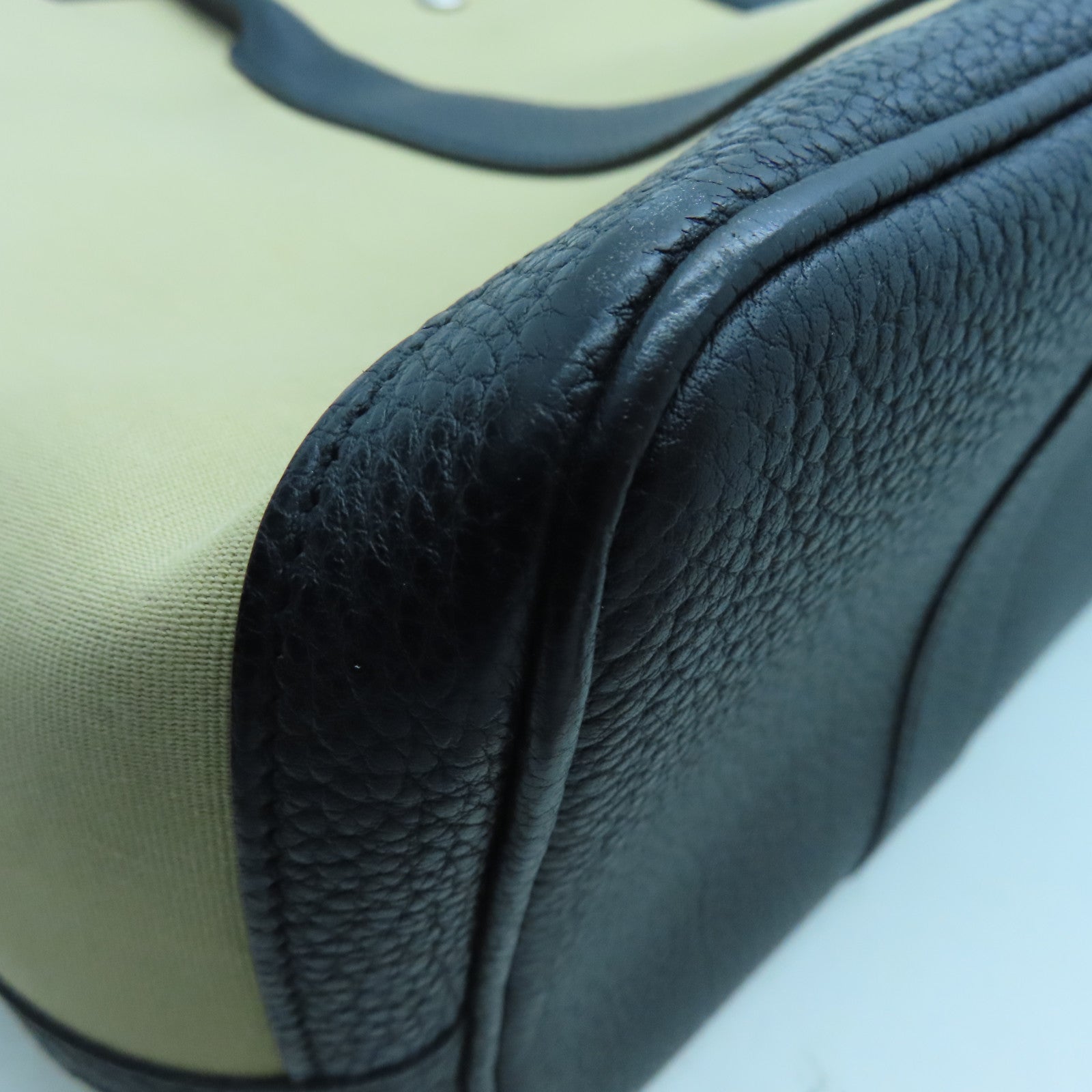 HERMES 【激減優惠】帆布GardenParty PM銀扣手挽袋米色/黑色