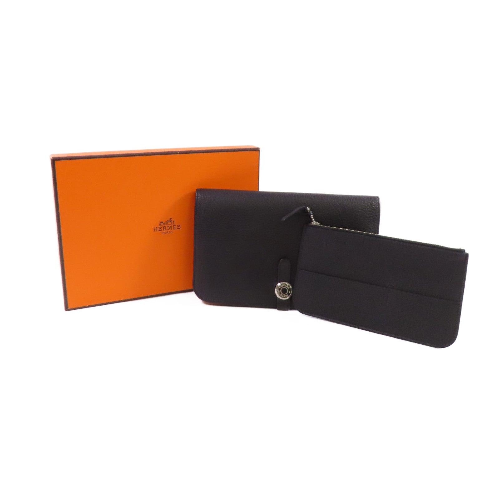 HERMES Togo皮革Dogon Wallet銀扣長錢包Noir/黑色