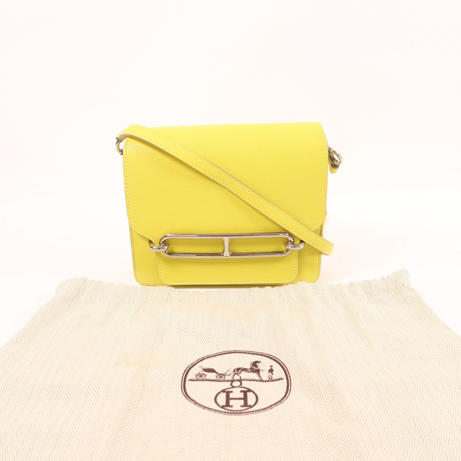 HERMES Evercolor皮革Mini Roulis銀扣肩背袋