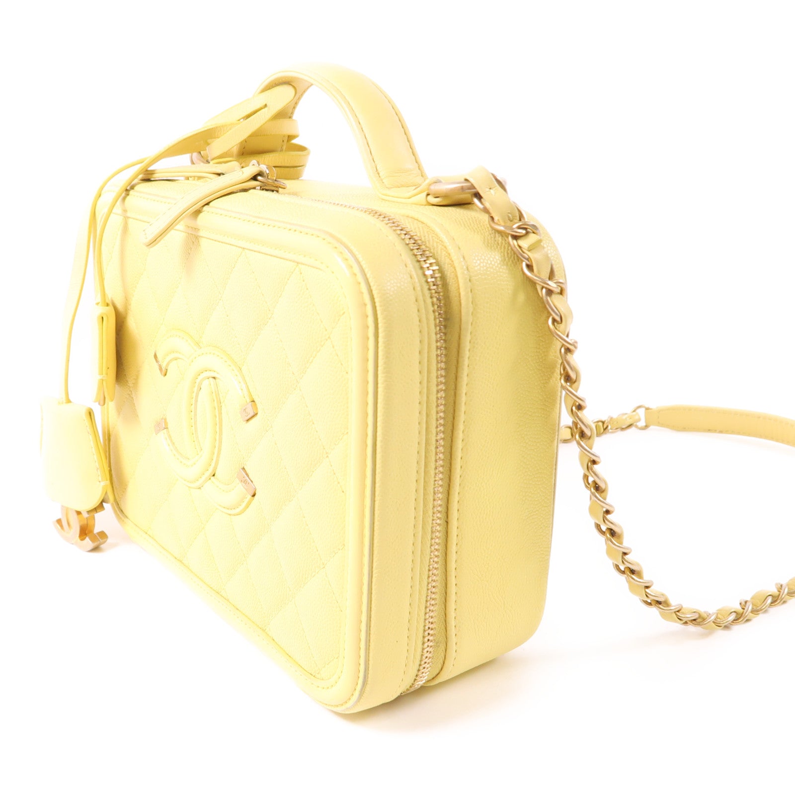 CHANEL 牛皮皮革Vanity Case金扣鏈帶手挽肩背兩用袋