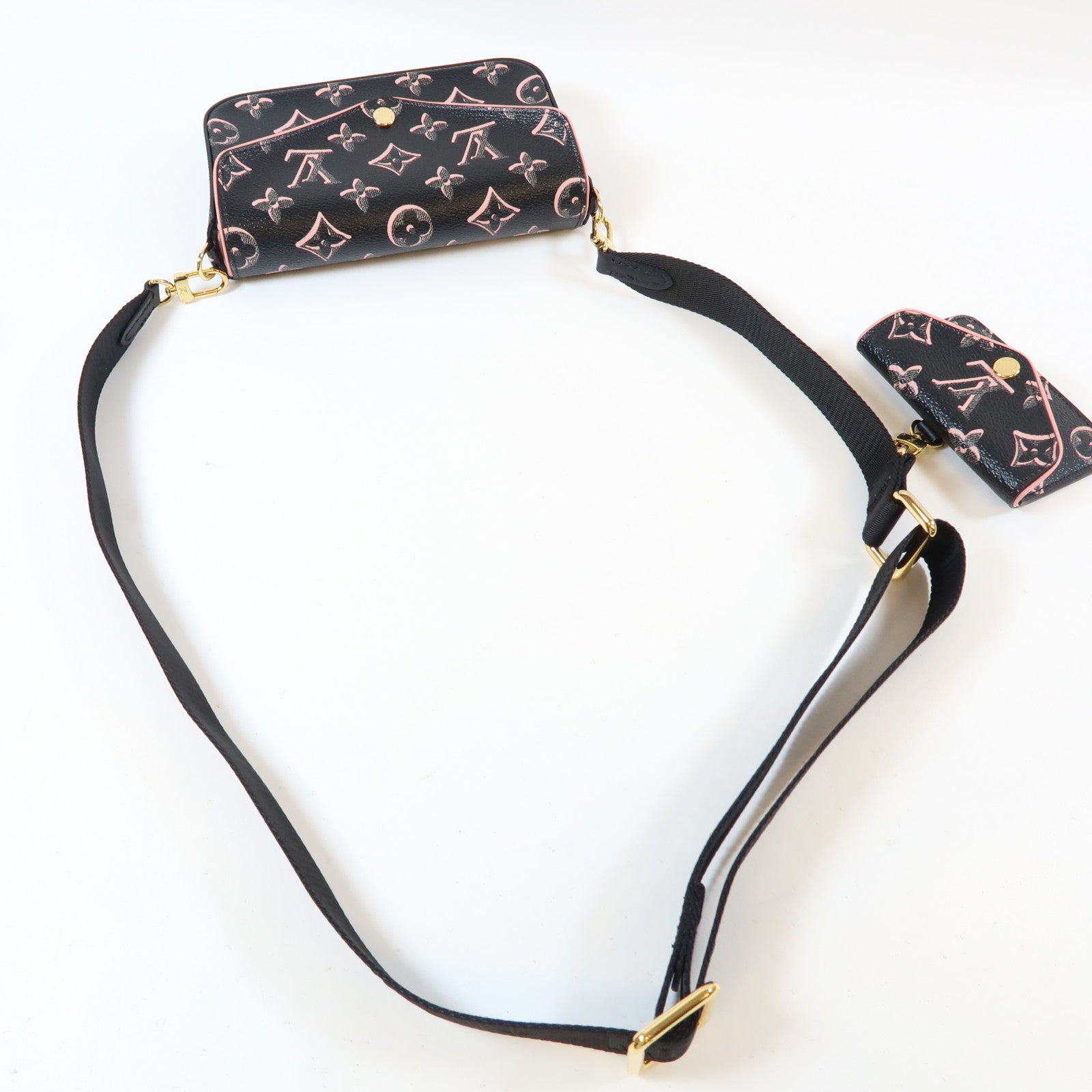 LOUIS VUITTON 【激減優惠】Monogram Felicie Strap & Go金扣肩背袋黑色/粉紅色