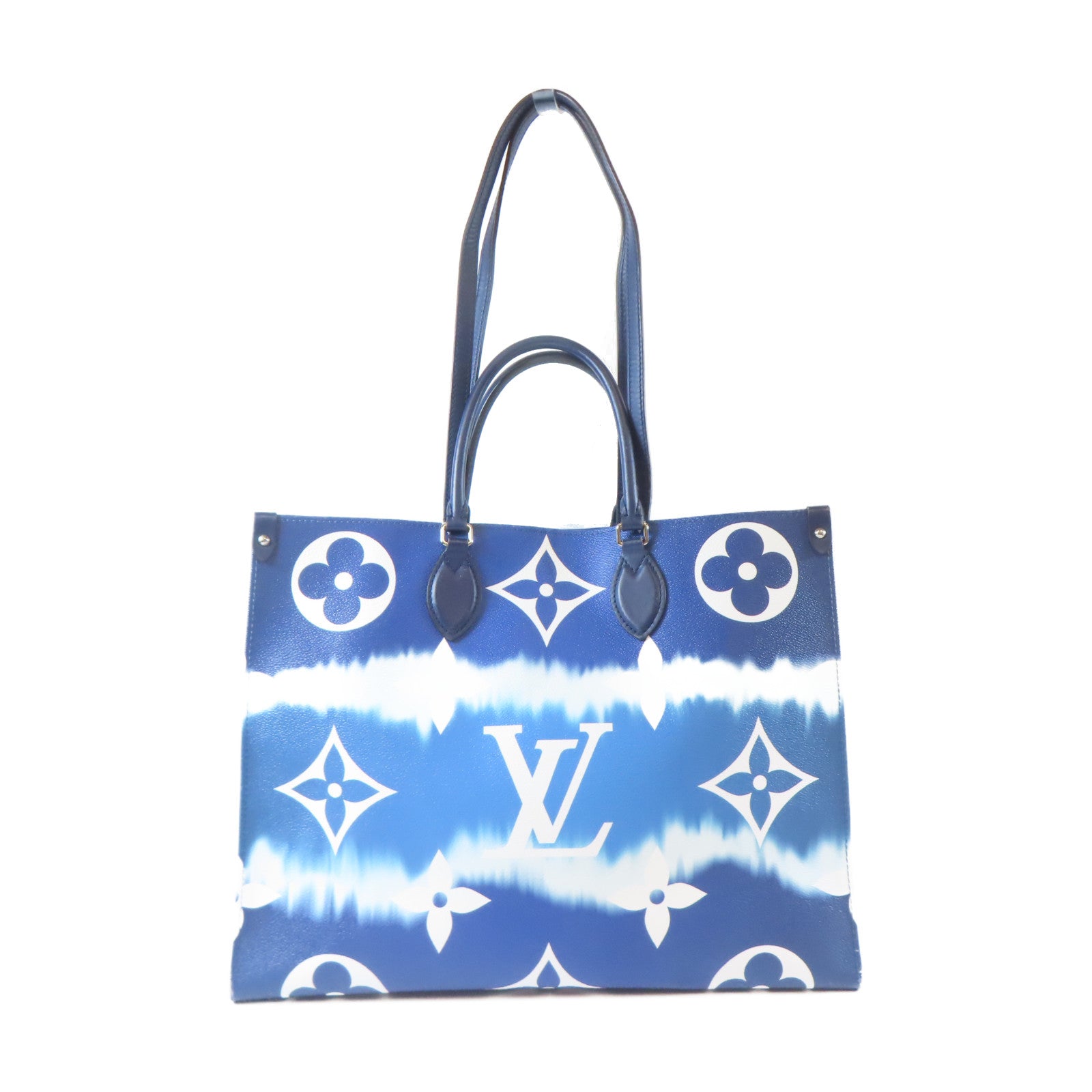 LOUIS VUITTON 【激減優惠】Monogram Escale OnTheGo GM銀扣手挽肩背兩用袋藍色/白色