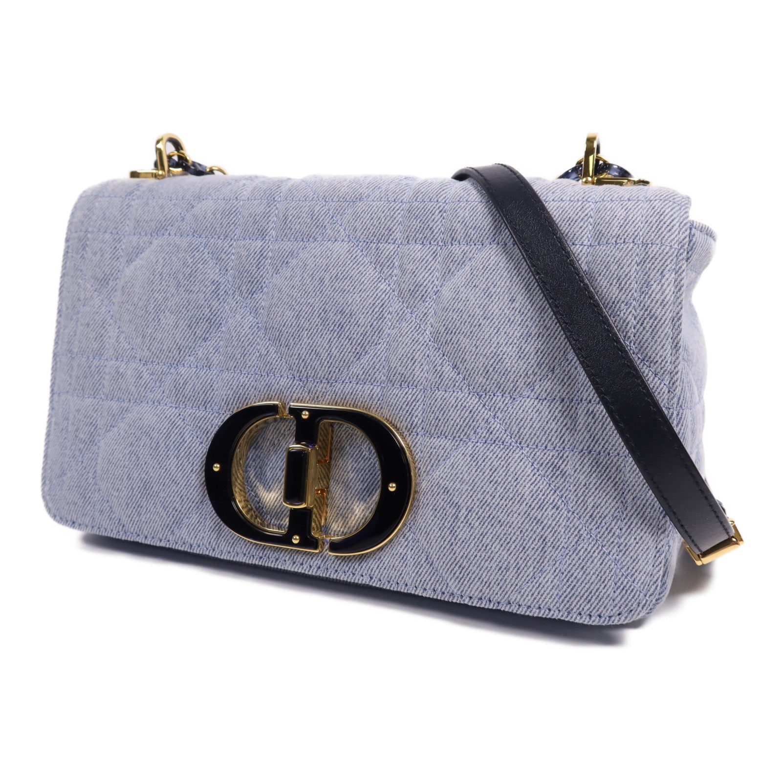 Dior 牛仔布Caro Bag Medium金扣肩背袋