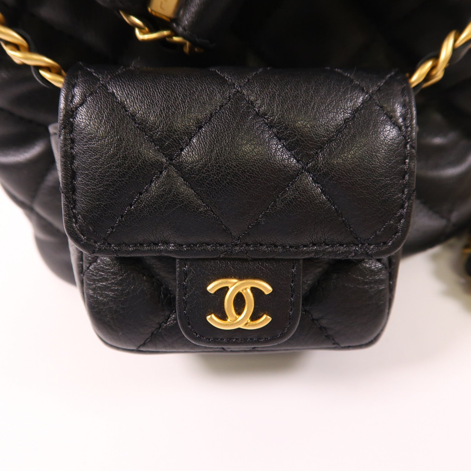 CHANEL 【激減優惠】牛皮皮革Mini Backpack金扣鏈帶背包