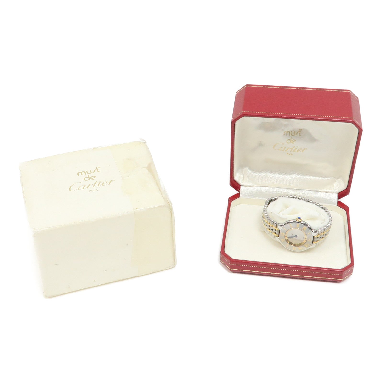 CARTIER Must De Cartier 18K黃金/不鏽鋼手錶石英機芯銀色