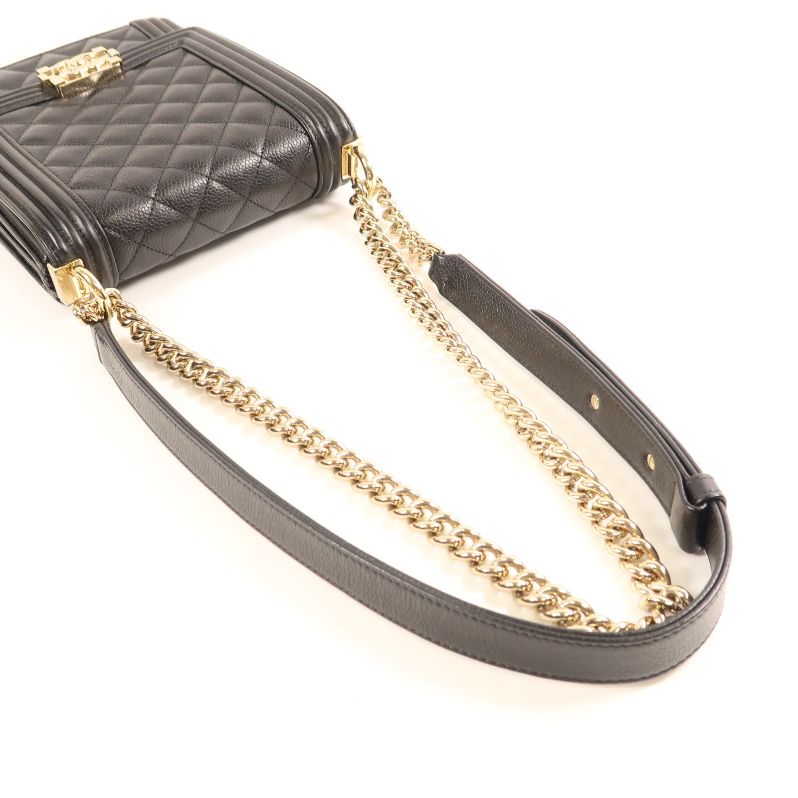 CHANEL 牛皮皮革Le Boy銀扣鏈帶肩背袋