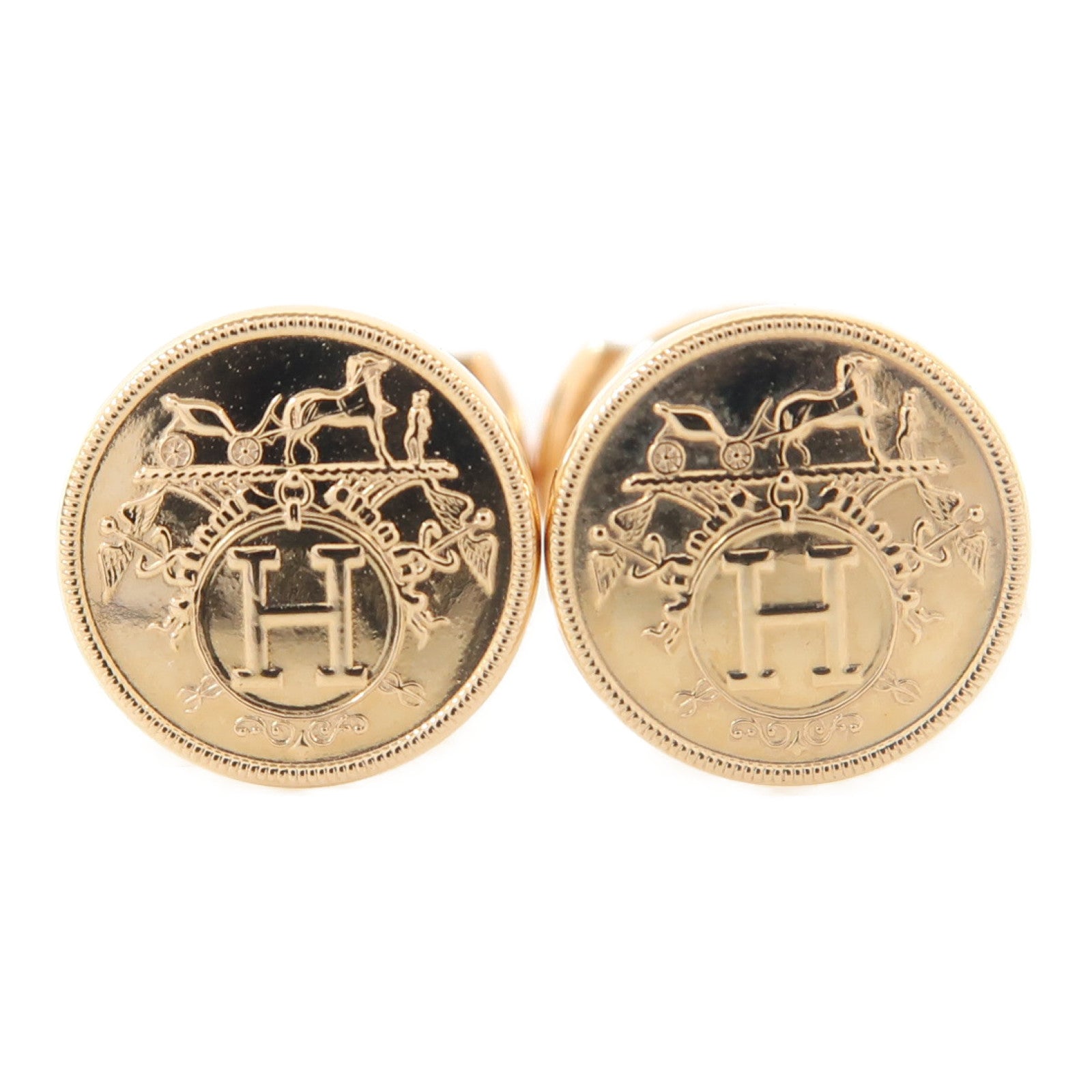 HERMES 18K玫瑰金Ex-Libris Earrings耳環金色