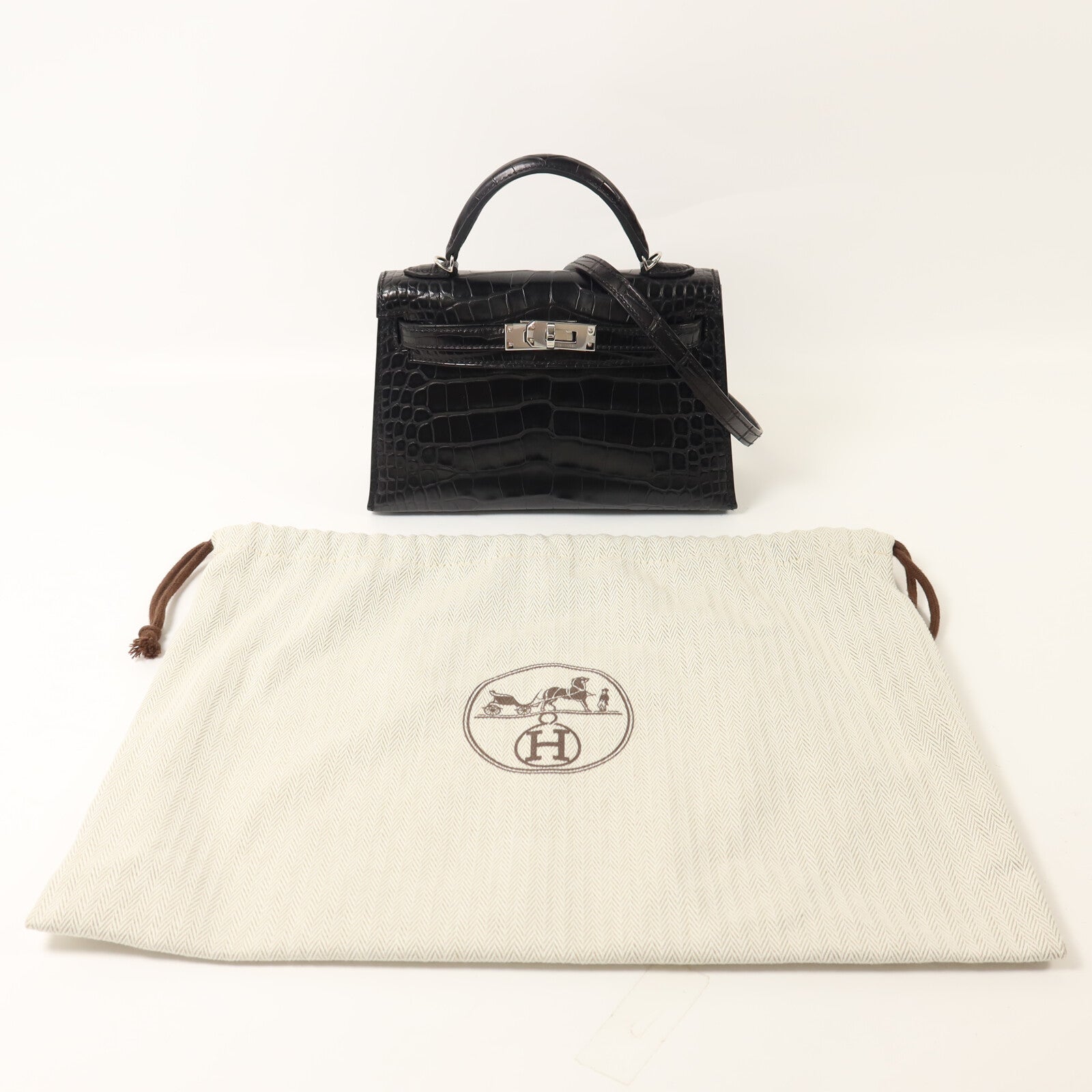 HERMES Alligator皮革Mini Kelly手挽肩背兩用袋Noir