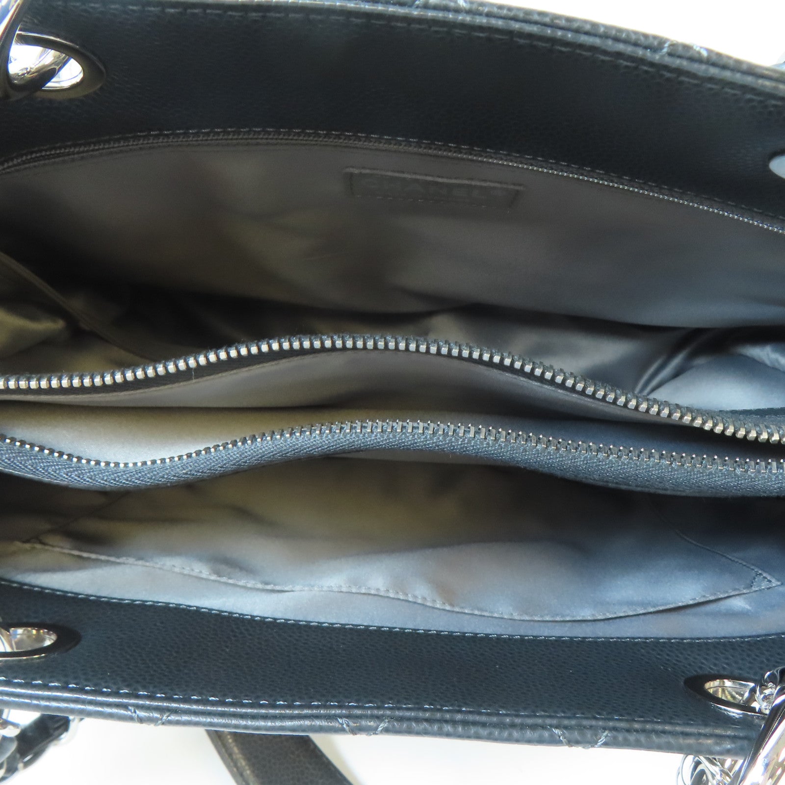 CHANEL 菱格Caviar皮革GST Grand Shopping Tote Bag銀扣肩背袋灰色