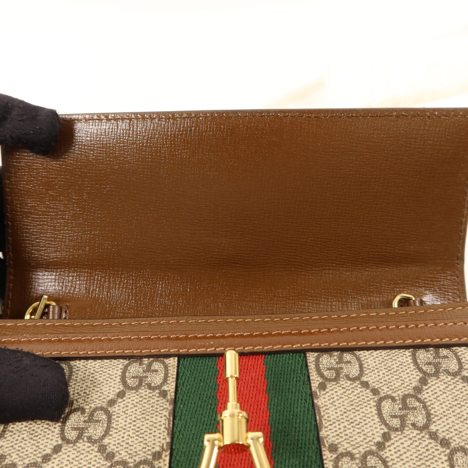 GUCCI 塗層帆布Jackie 1961 Chain Wallet金扣鏈帶肩背袋