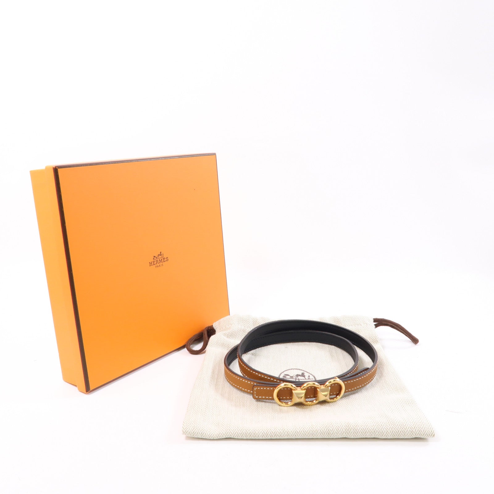 HERMES 【激減優惠】Epsom皮革Belt金扣皮帶Gold/棕色