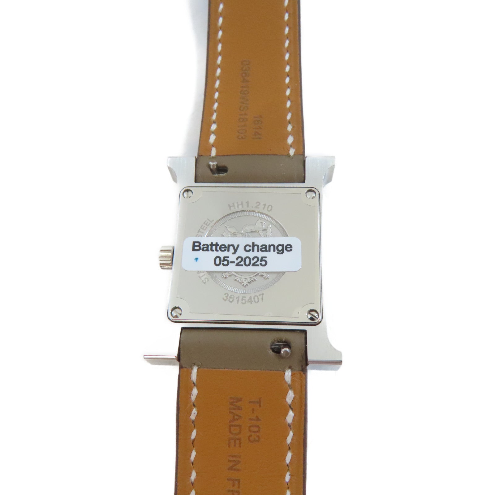 HERMES H Watch不鏽鋼/皮革手錶石英機芯白色#16cm