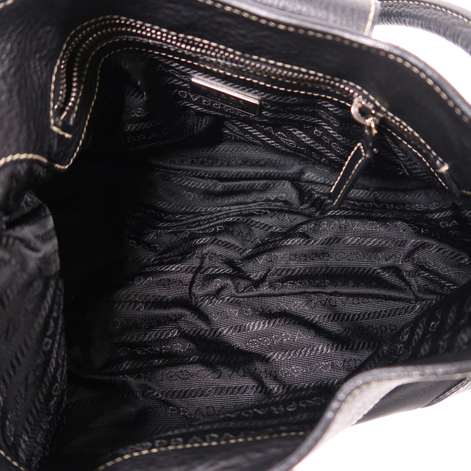 PRADA 尼龍/牛皮皮革Shoulder Bag銀扣肩背袋
