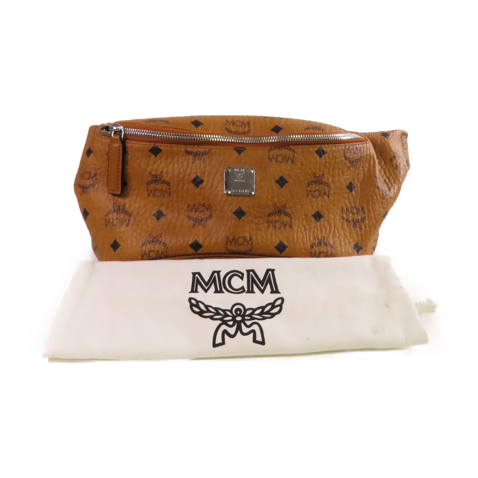 MCM 【激減優惠】塗層帆布Waist Bag銀扣腰包啡色