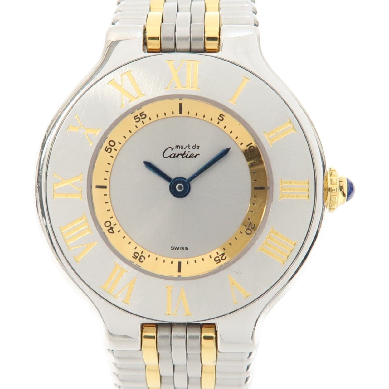 CARTIER Must De Cartier 18K黃金/不鏽鋼手錶石英機芯銀色