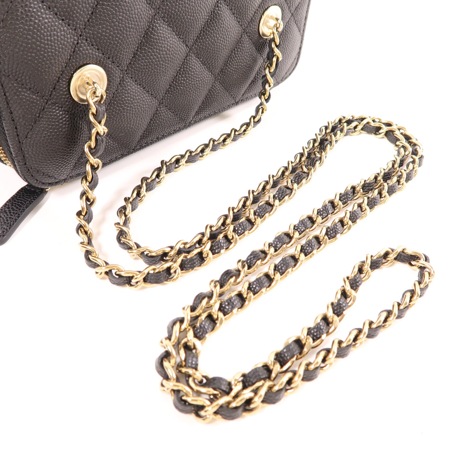 CHANEL 牛皮皮革Vanity Case金扣鏈帶肩背袋黑色