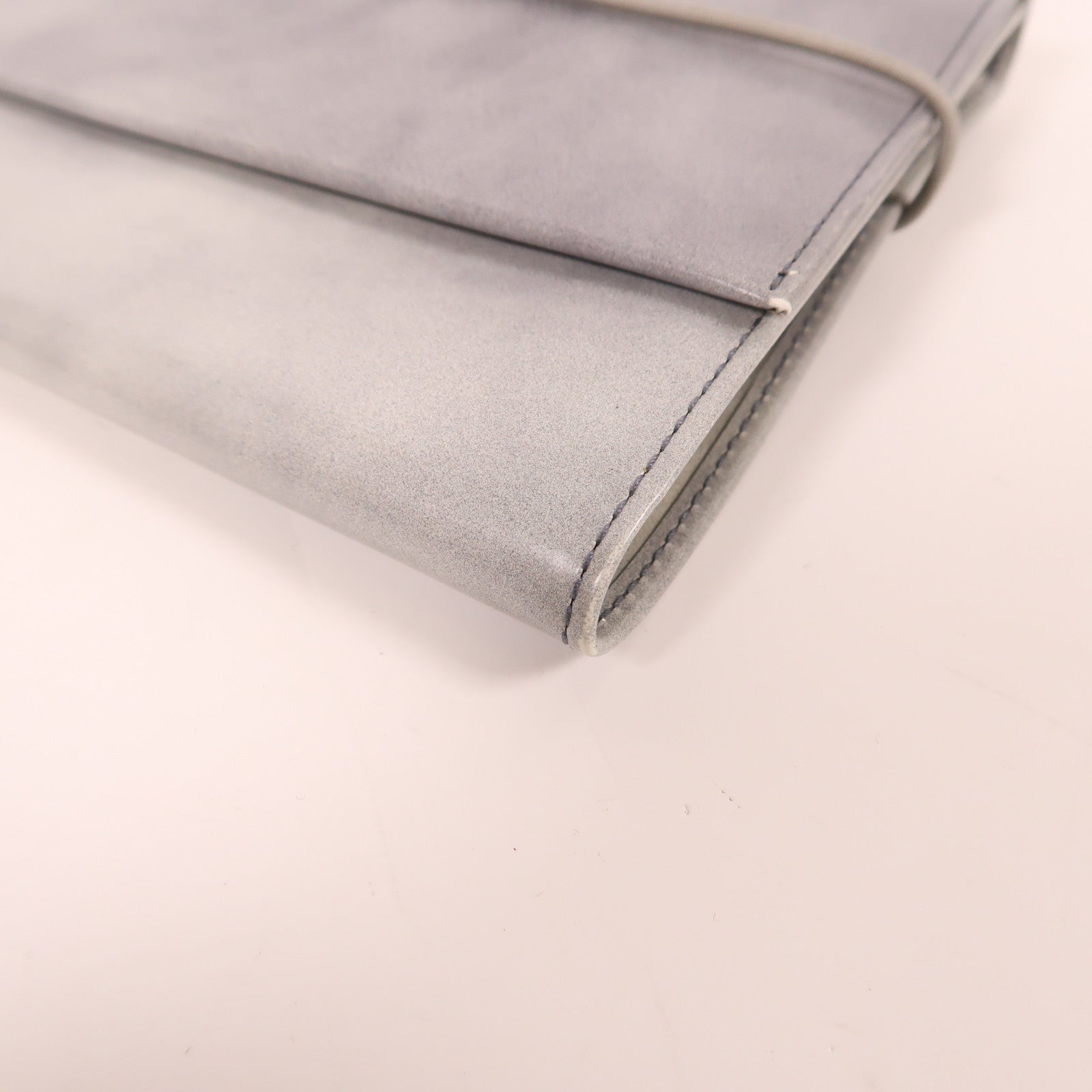 PRADA SHW Clutch Bag Pouch Calfskin Leather Grey