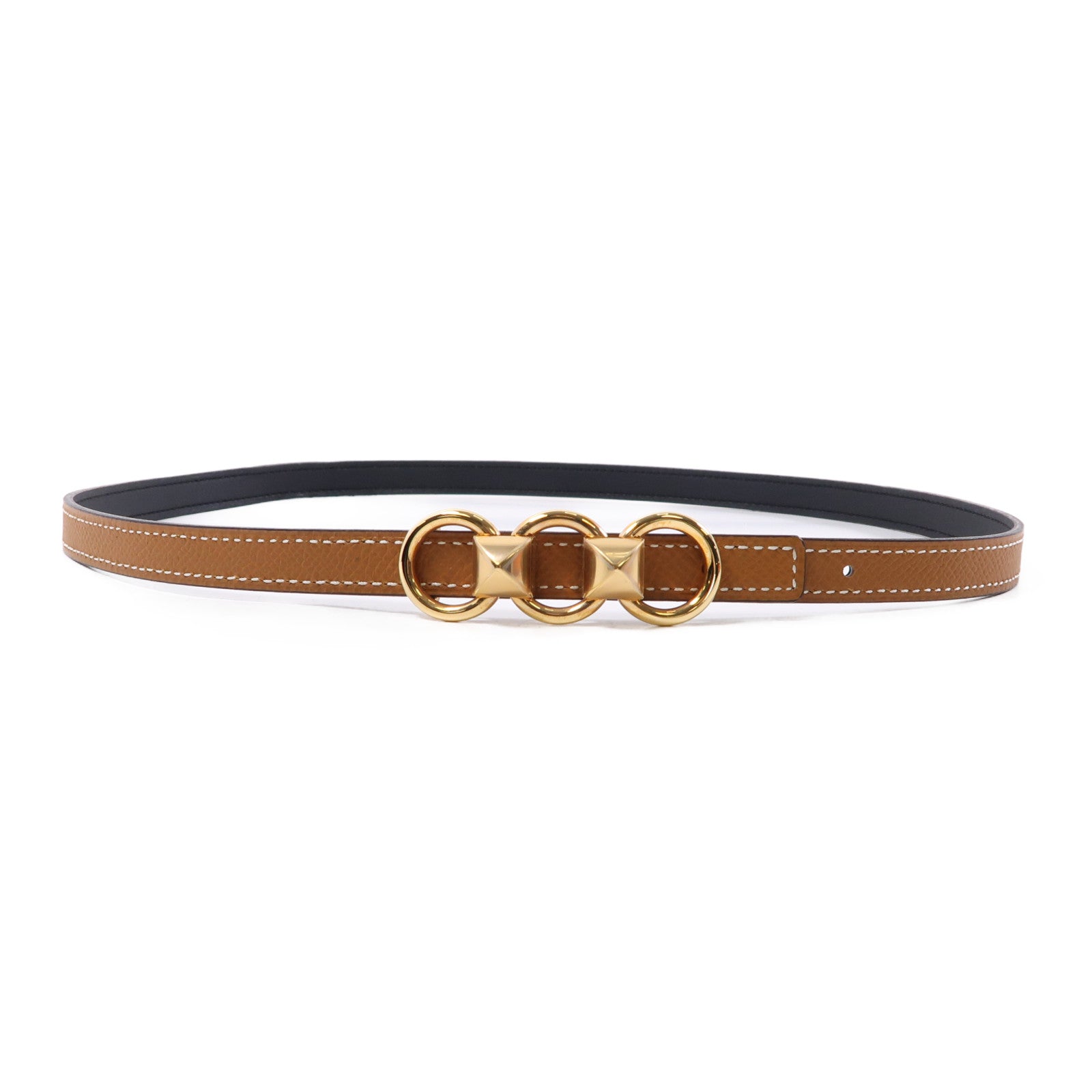 HERMES 【激減優惠】Epsom皮革Belt金扣皮帶Gold/棕色