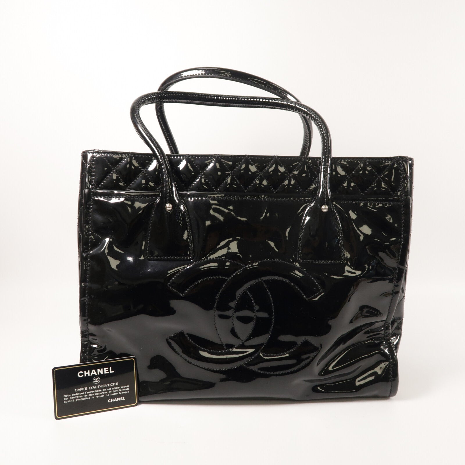 CHANEL 漆皮/牛皮皮革/Totebag銀扣肩背袋