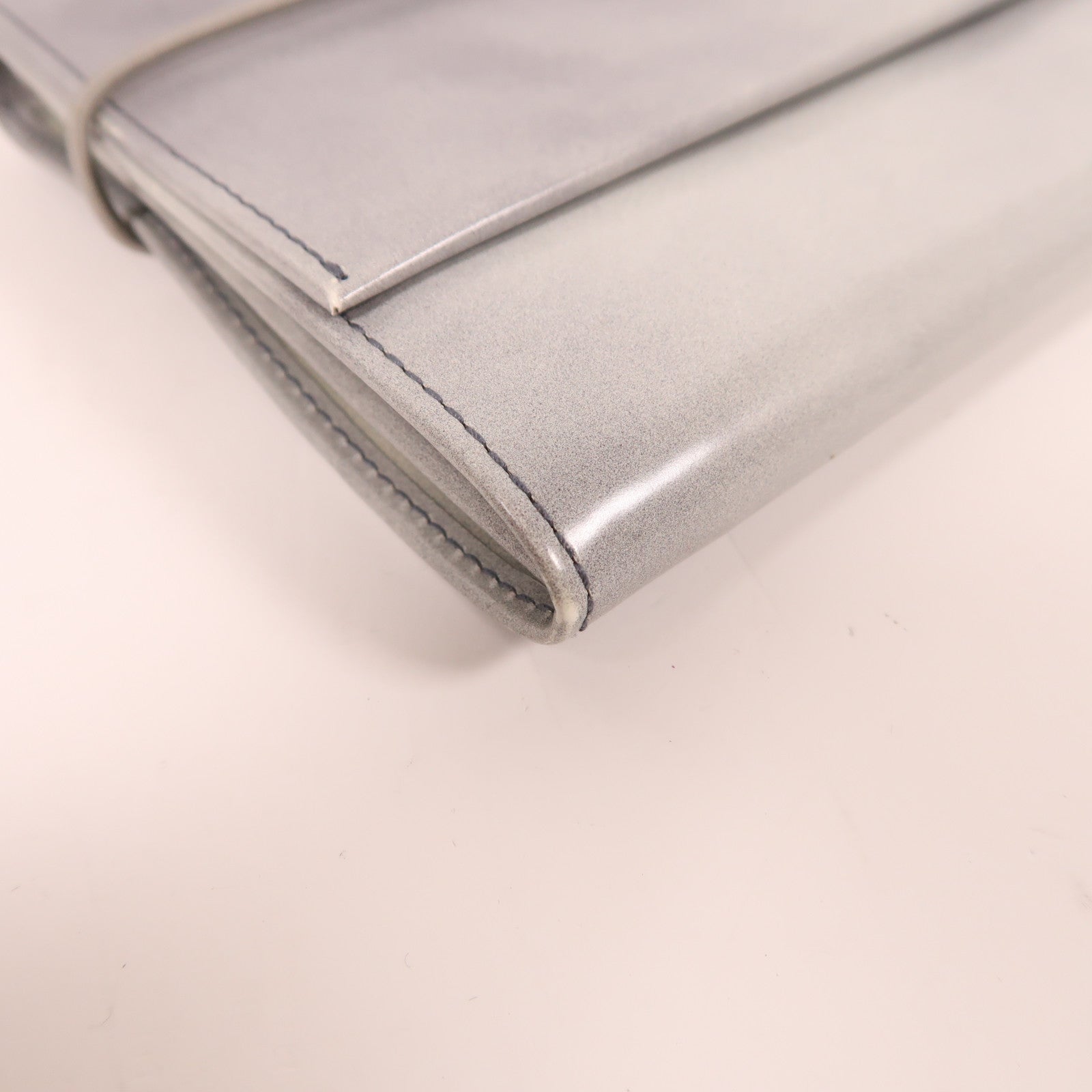 PRADA SHW Clutch Bag Pouch Calfskin Leather Grey